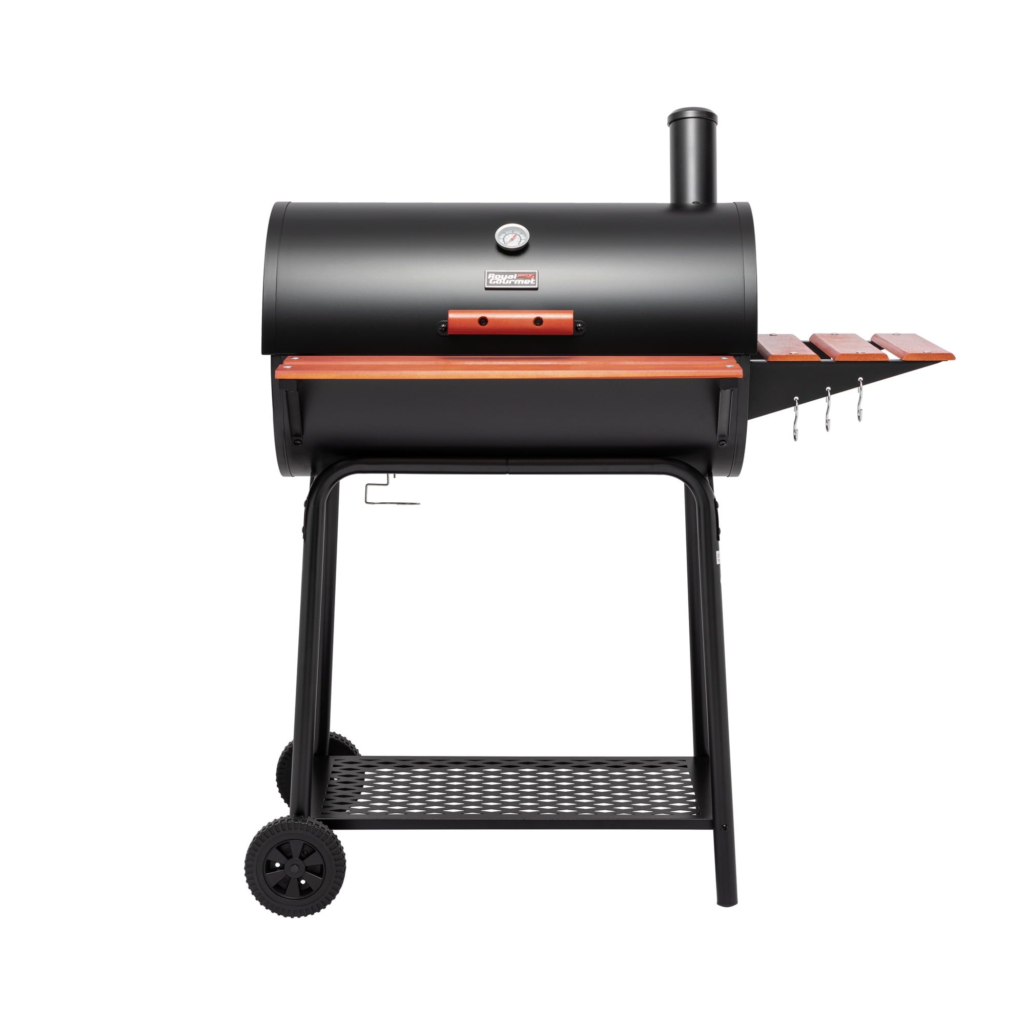 Royal Gourmet CC1830V 30″ Barrel Charcoal Grill with Wood-Painted Side Table and Front Table