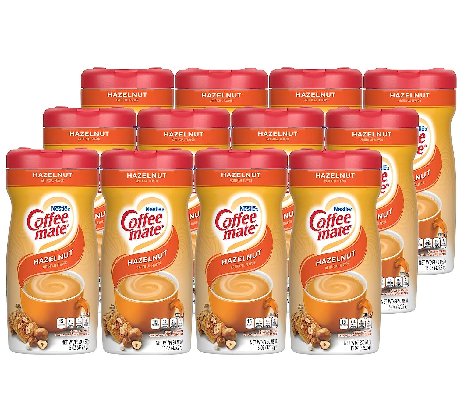Nestle Coffee mate Coffee Creamer. Hazelnut. Non Dairy Powder Creamer. 15 Ounces (Pack of 12)