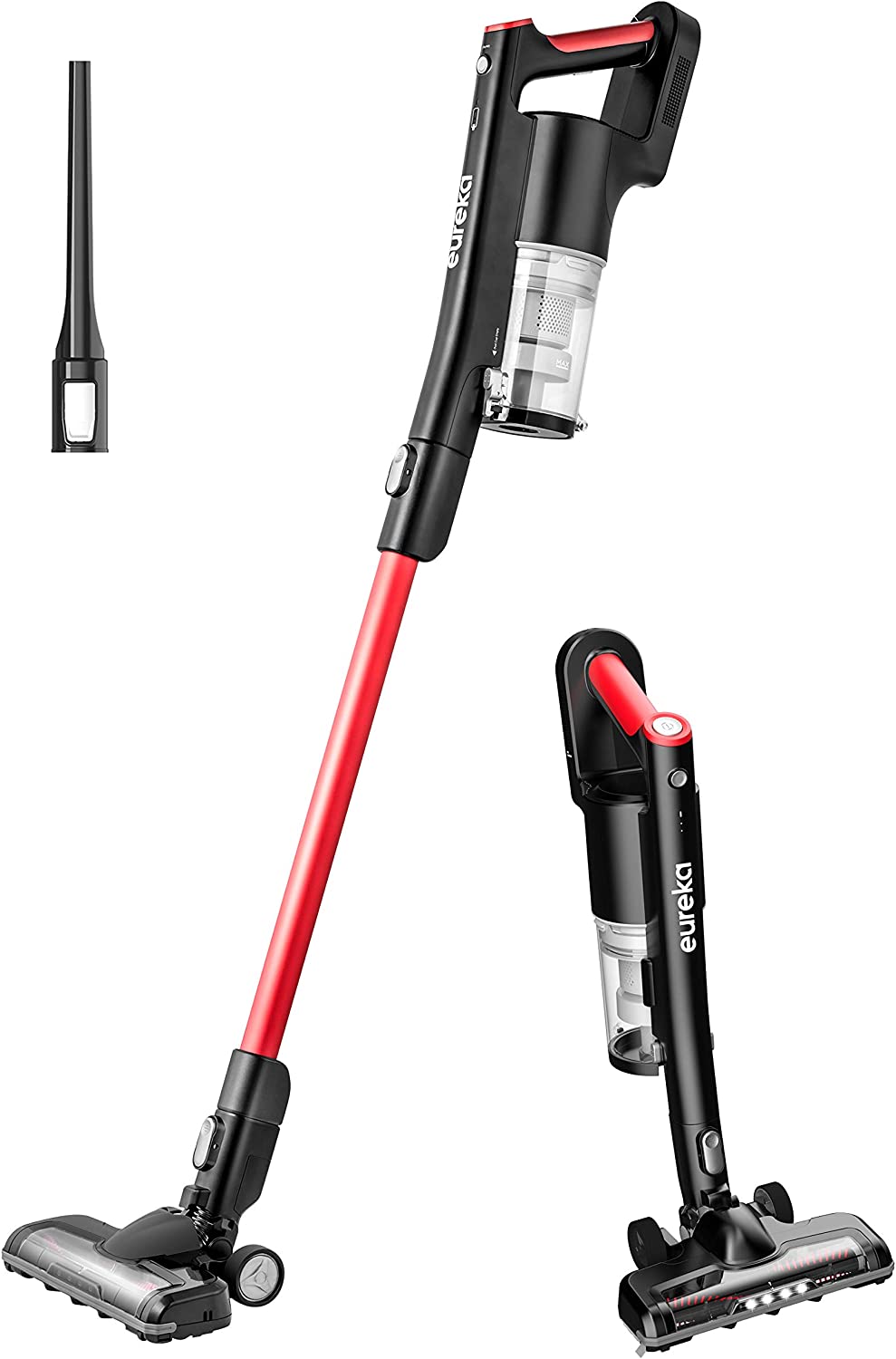 EUREKA NEC101 Cordless Vacuum Cleaner LED Headlights. Convenient Stick and Handheld Vac. Basic. Red. Black
