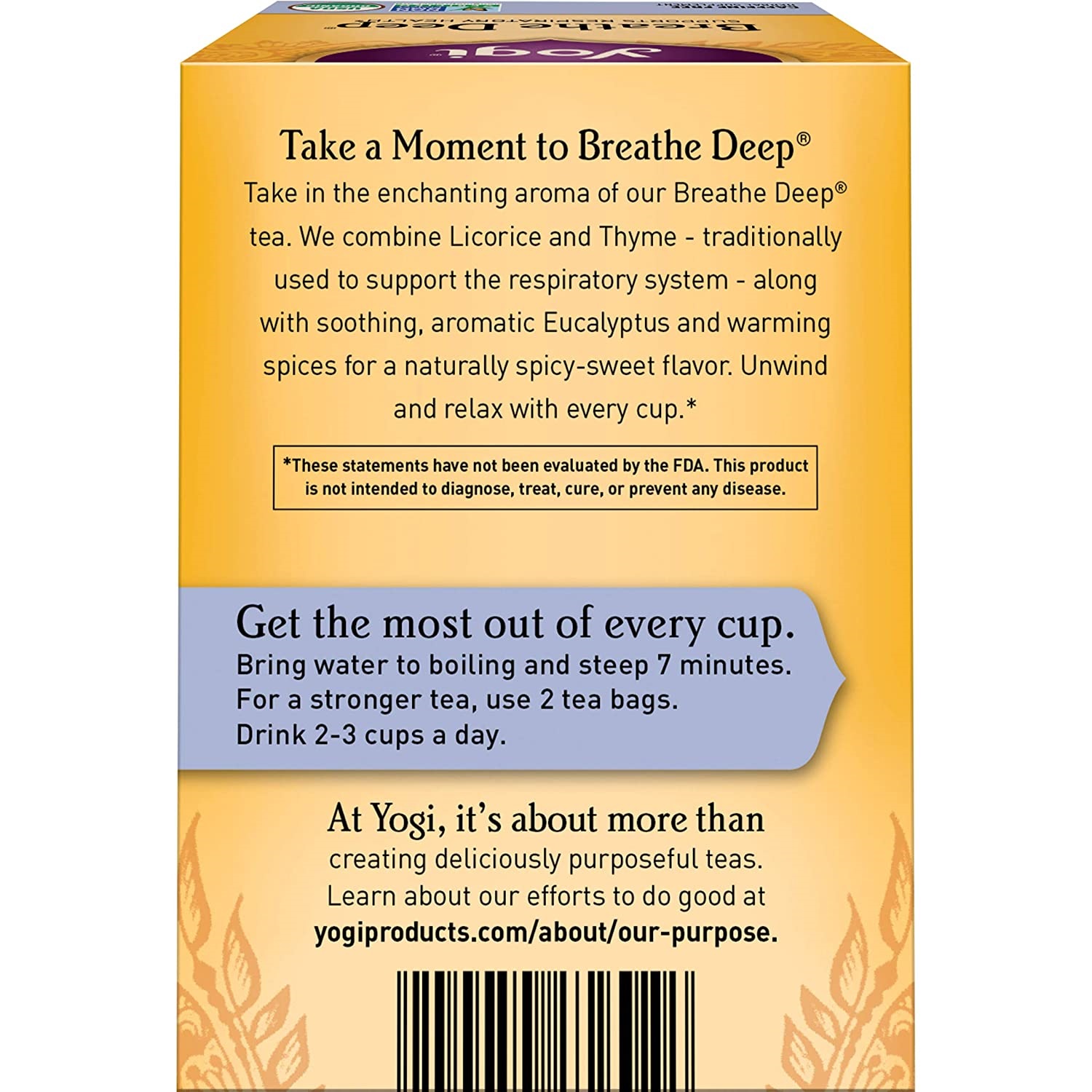 Yogi Tea Breathe Deep. 6 Pack. Caffeine Free. 96 Organic Herbal Tea Bags