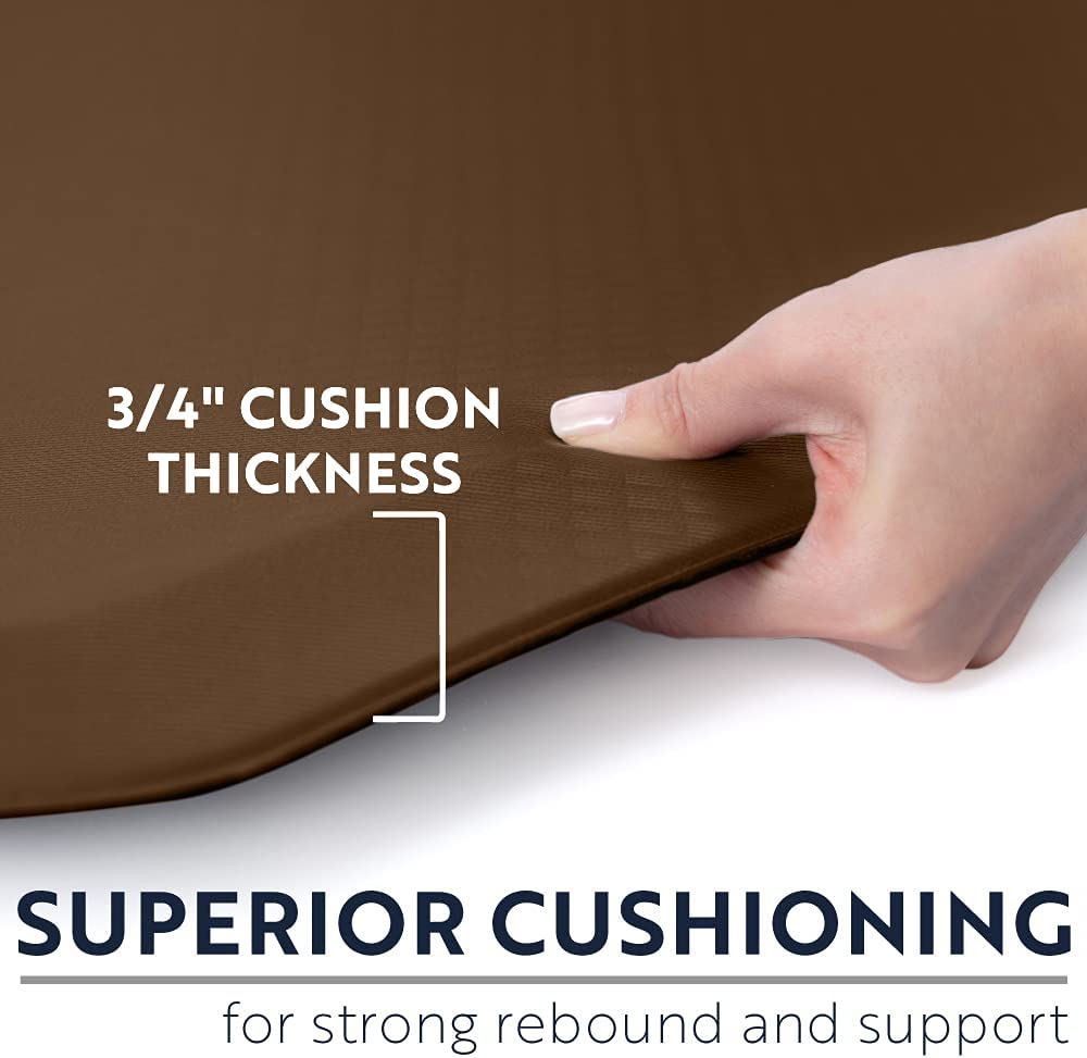 KANGAROO 3/4″ Thick Superior Comfort. Relieves Pressure. All Day Ergonomic Stain Resistant Floor Rug Anti Fatigue Cushion Mat. Durable Standing Desk. Foam Pad Mats Kitchen. Office. 20×32. Mocha
