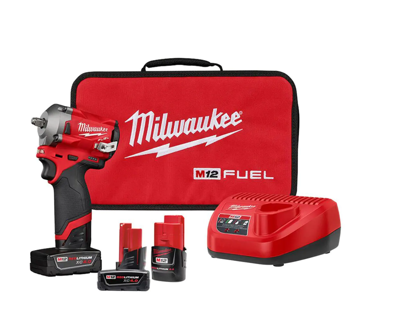 Milwaukee 2554-22-48-11-2440 M12 FUEL 12V Lithium-Ion Brushless Cordless Stubby 3/8 in. Impact Wrench Kit With M12 4.0Ah Battery