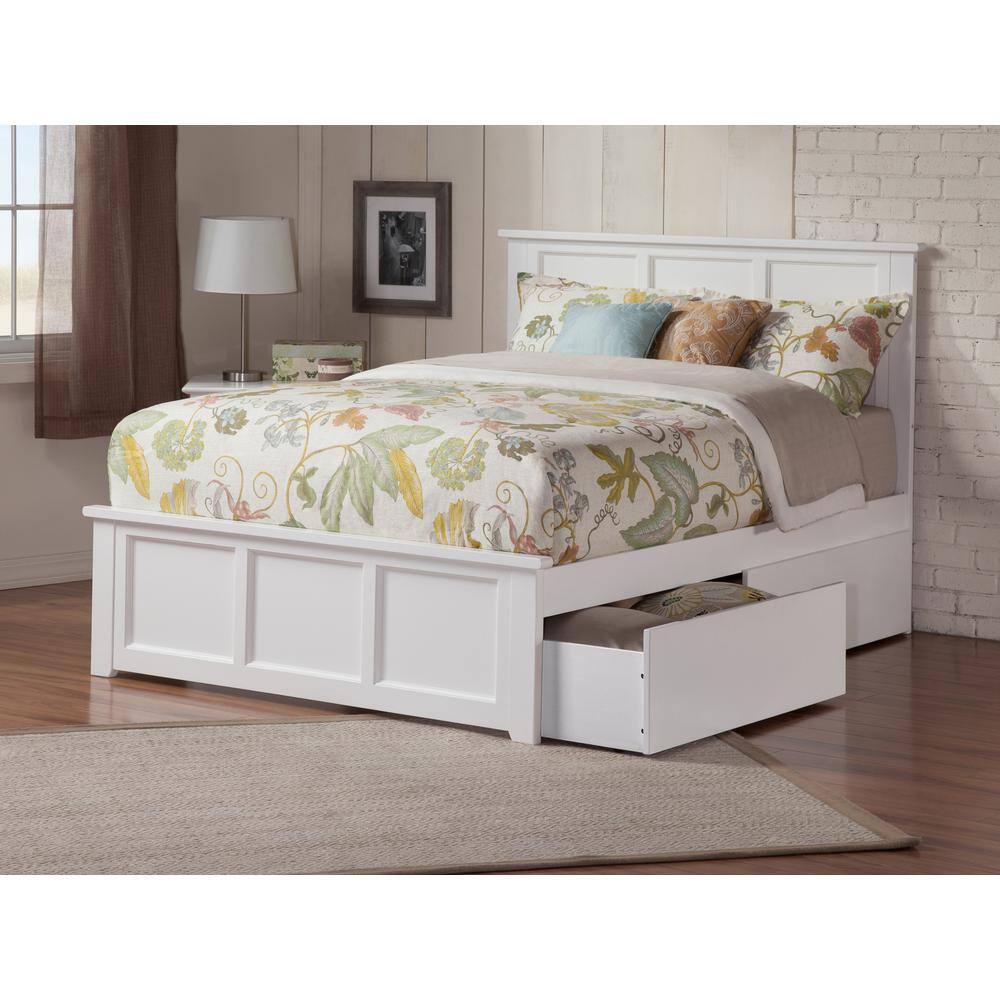 AFI  Madison White Queen Platform Bed with Matching Foot Board with 2-Urban Bed Drawers