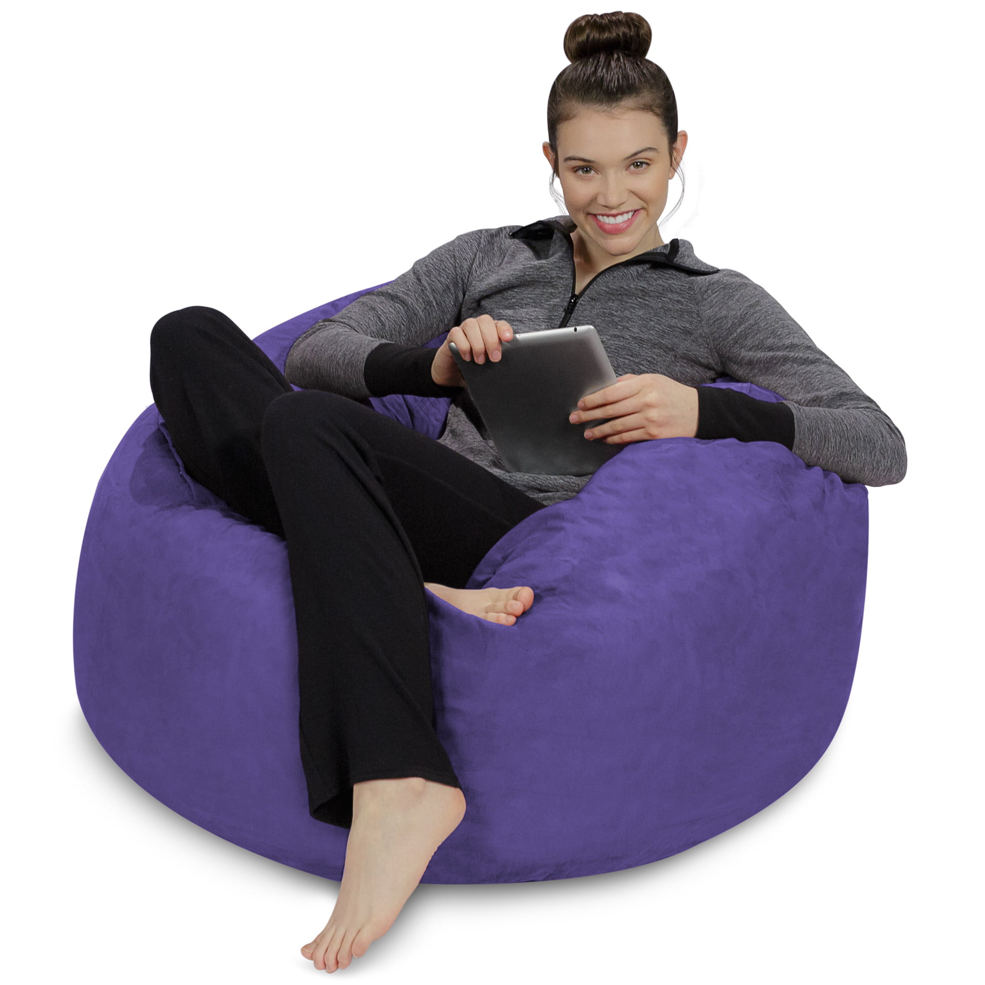 Sofa Sack Bean Bag Chair. Memory Foam Lounger with Microsuede Cover. Kids. 3 ft. Purple