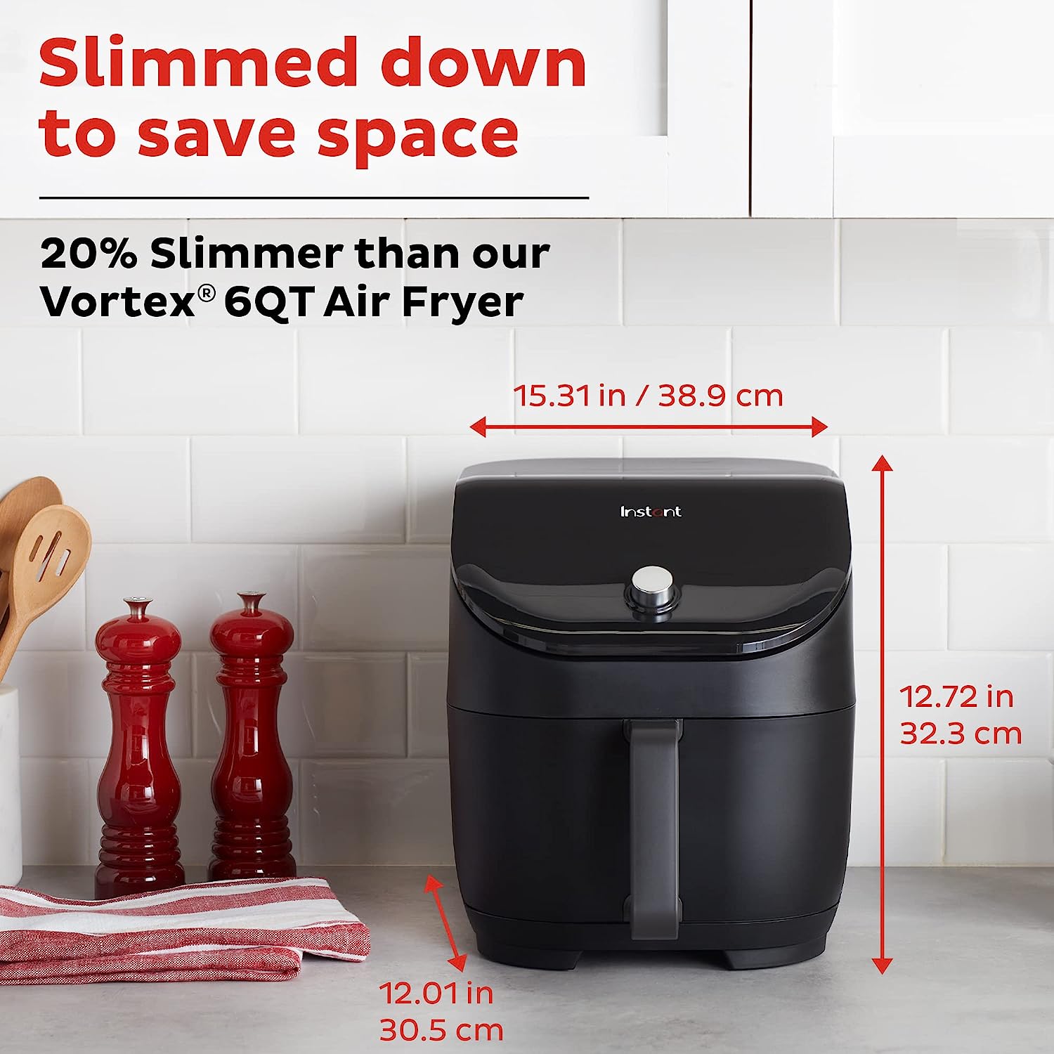 Instant Vortex Slim 6QT Air Fryer Oven. From the Makers of Instant Pot. EvenCrisp Technology. Space Saving. Nonstick and Dishwasher-Safe Basket. Quiet Operation. Includes App with over 100 Recipes