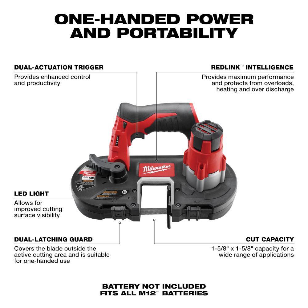 Milwaukee 2429-20-2471-20-48-59-2420 M12 12V Lithium-Ion Cordless Sub-Compact Band Saw and Copper Tubing Cutter Combo Kit W/(1) 2.0Ah Battery and Charger