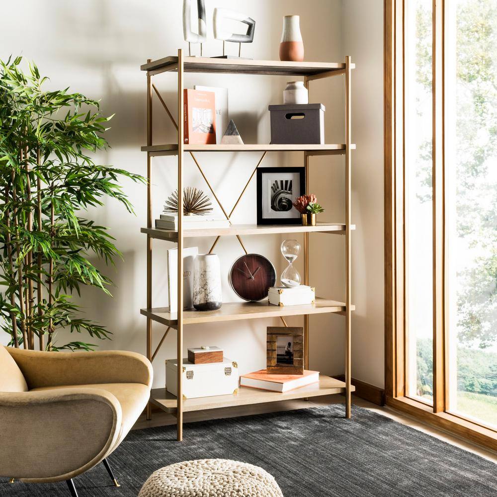 SAFAVIEH  Rigby 72 in. Brown/Gold Metal 5-shelf Bookcase