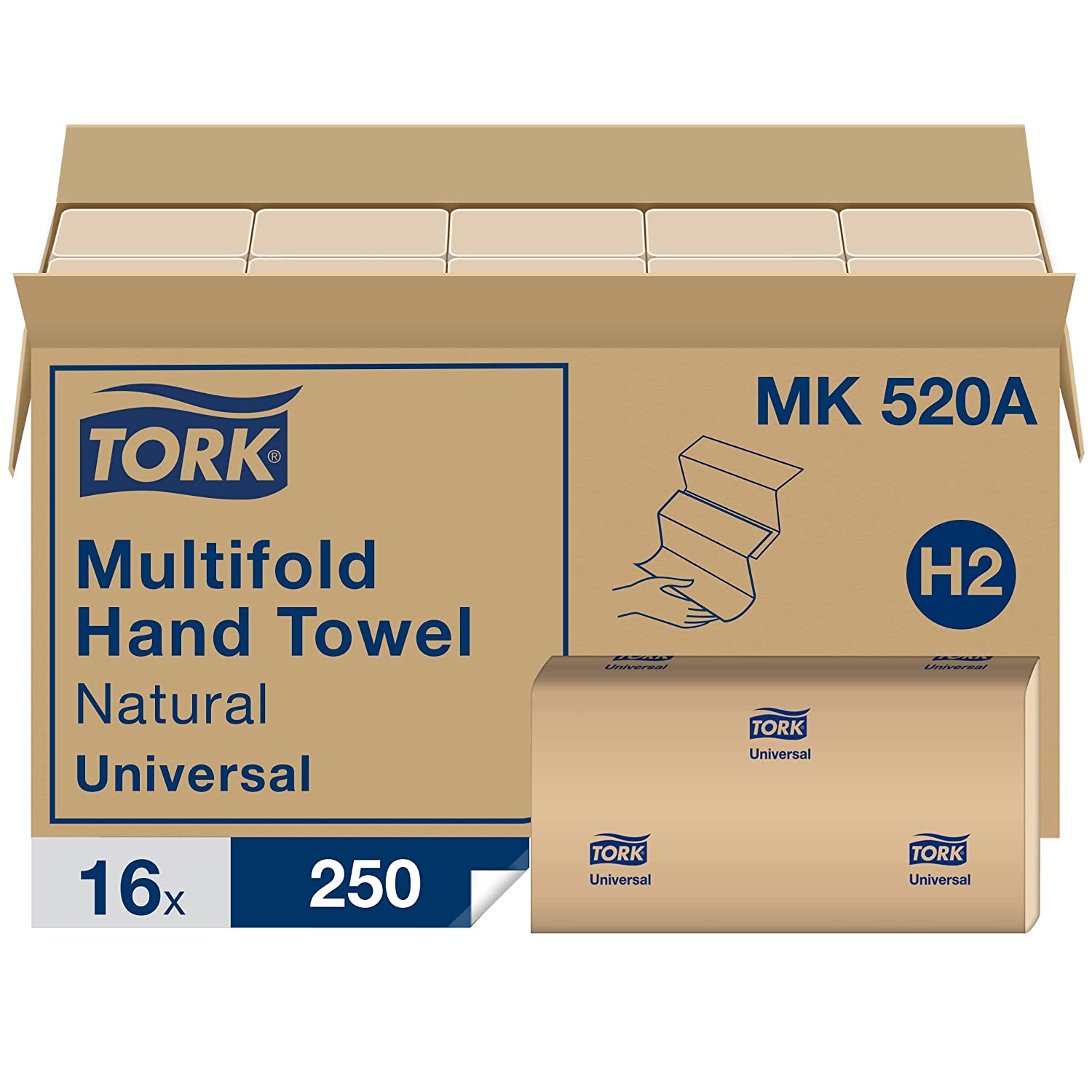 Tork Multifold Hand Towel Natural H2. Universal. 100% Recycled Fibers. 16 x 250 Sheets. MK520A