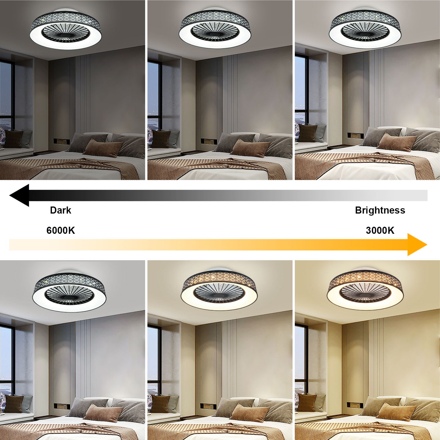 DingLiLighting 18″ Modern Remote Control Ceiling Fan for Bedroom. Kids Ceiling Fan with Hidden blade. Flush Mount Ceiling Fan. Low Profile. 3 Colors Changing. Timing