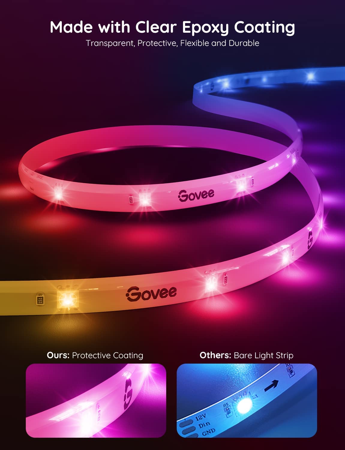 Govee RGBIC LED Strip Lights. 32.8ft WiFi LED Lights Work with Alexa and Google Assistant. Smart LED Strips App Control. DIY. Music Sync. Color Changing LED Lights for Bedroom. TV. Indoor. Christmas