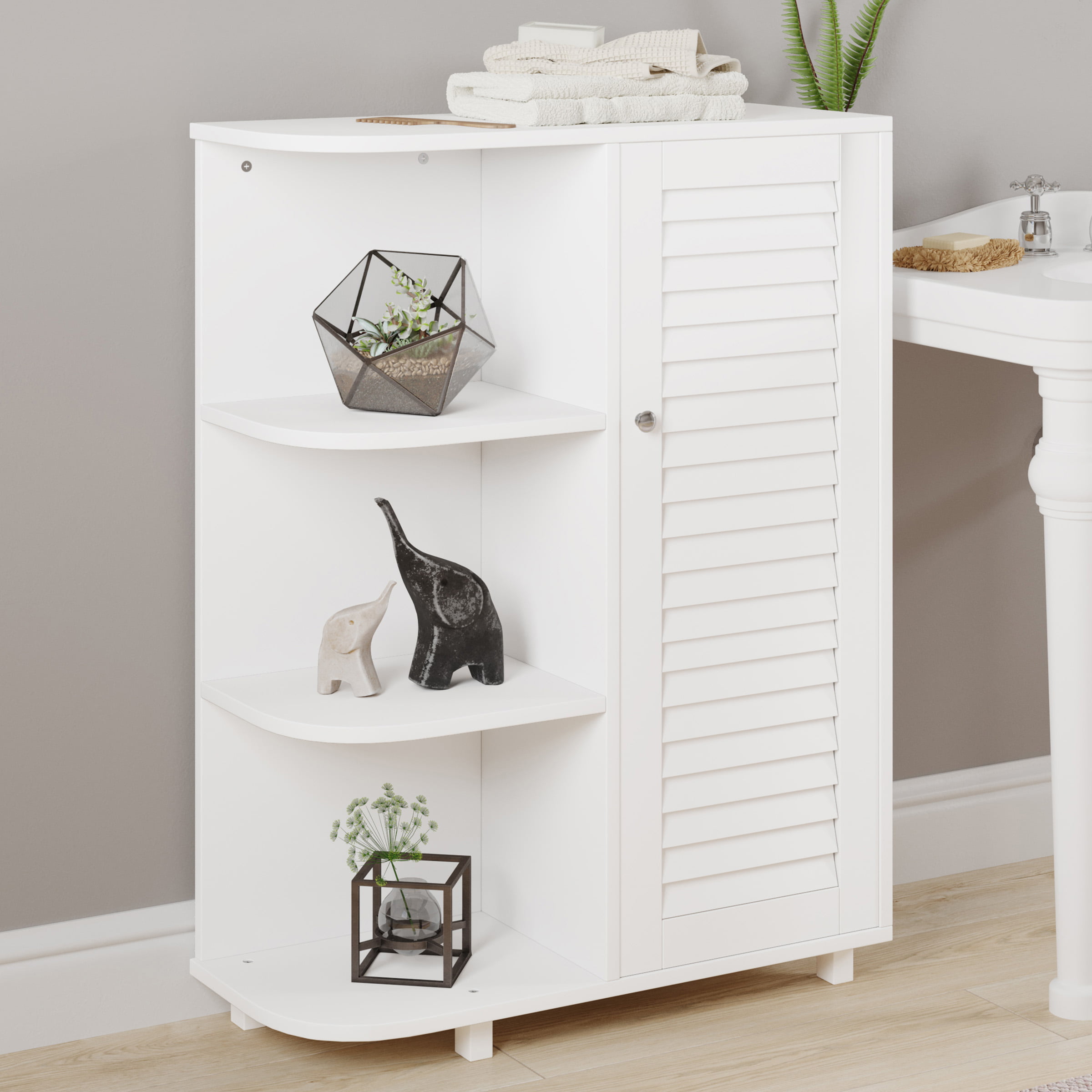 Lavish Home Kitchen or Bathroom Storage Cabinet with 3 Open Shelves. White