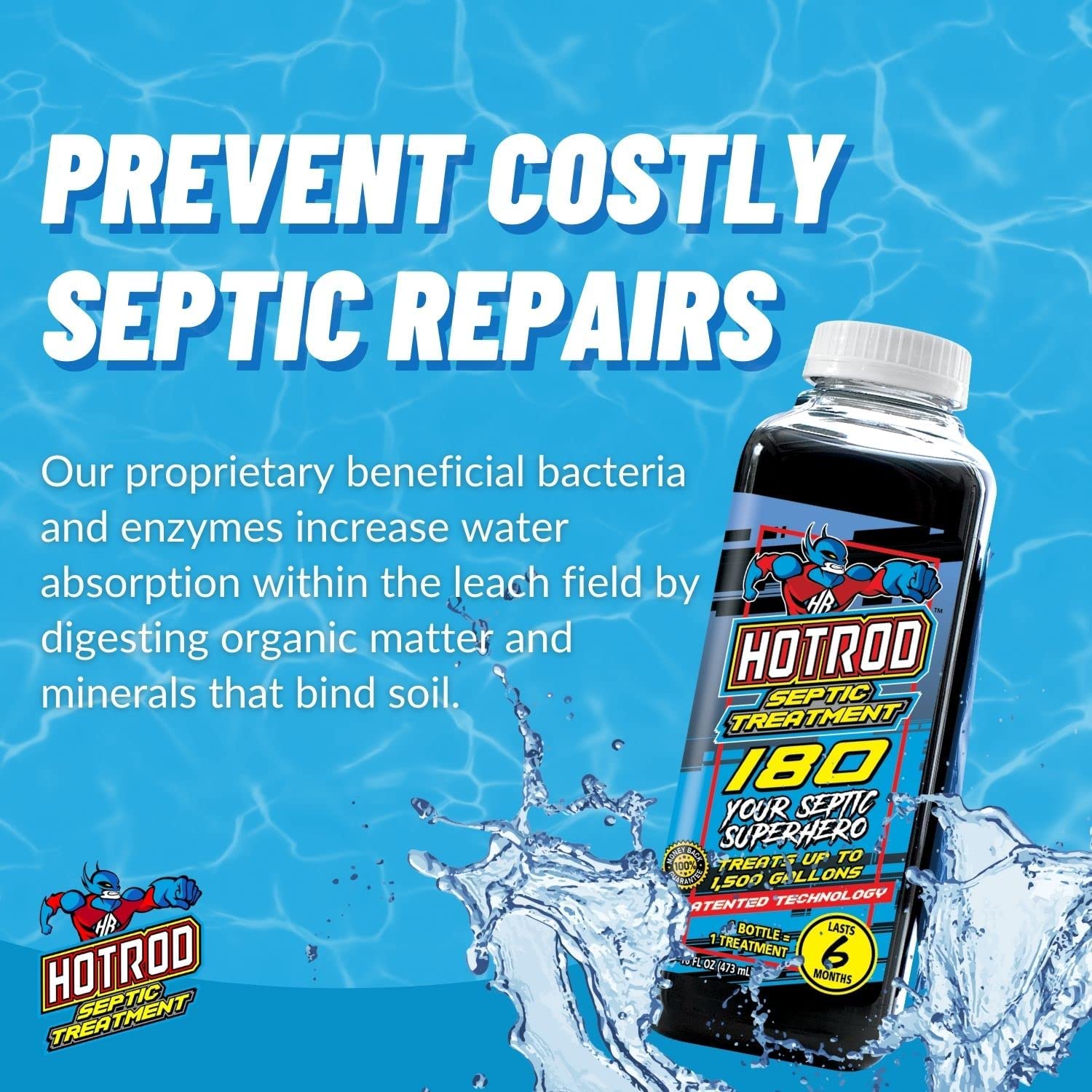 HOTROD Septic Tank Treatment - #1 RATED 6 Month Supply Extends Septic System Life and Prevents Costly Repairs - Industrial Grade - Easy to Use - Safe on Piping and Plumbing - 16oz Liquid