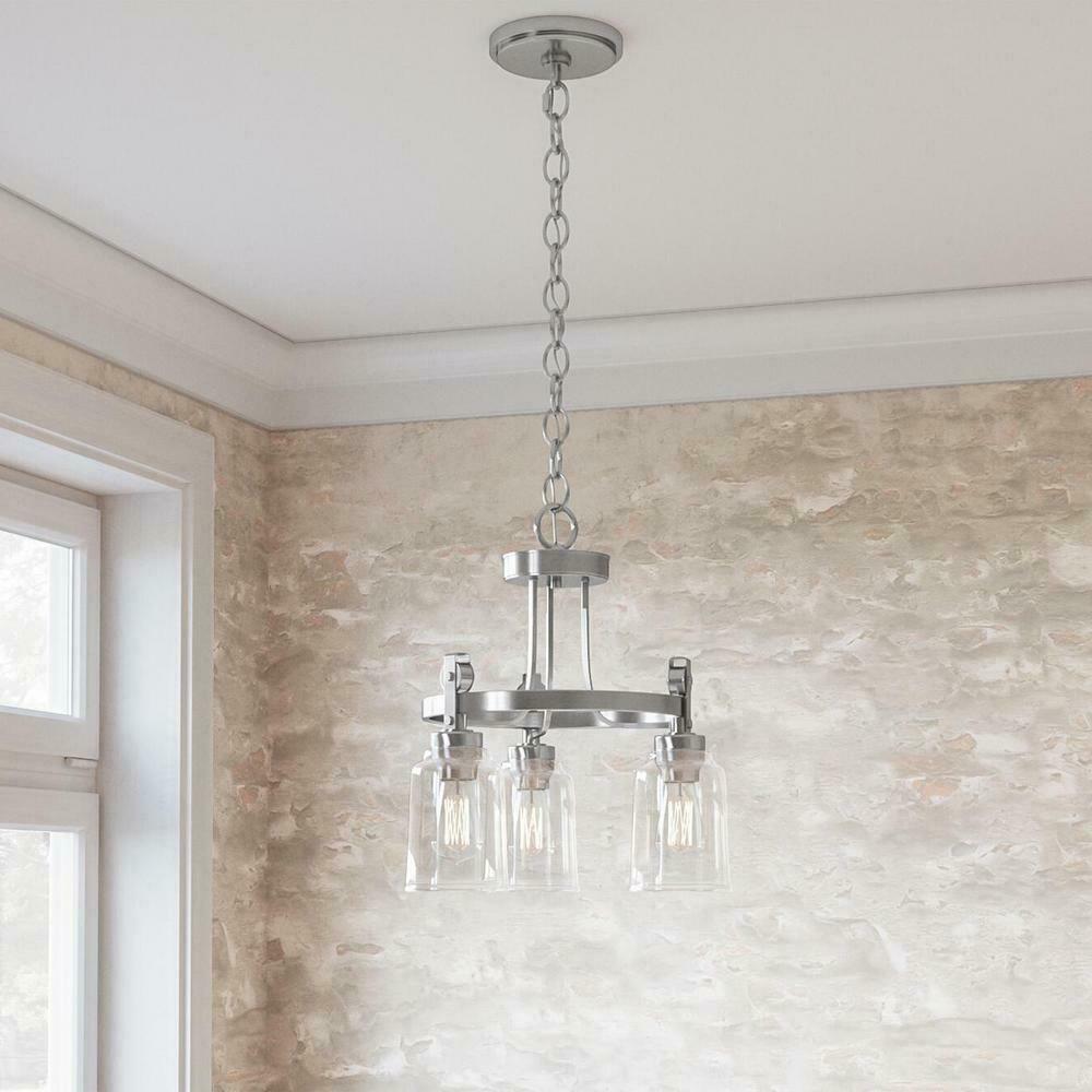 Home Decorators Collection 7990HDCBN Knollwood 3-Light Brushed Nickel Chandelier with Clear Glass Shades