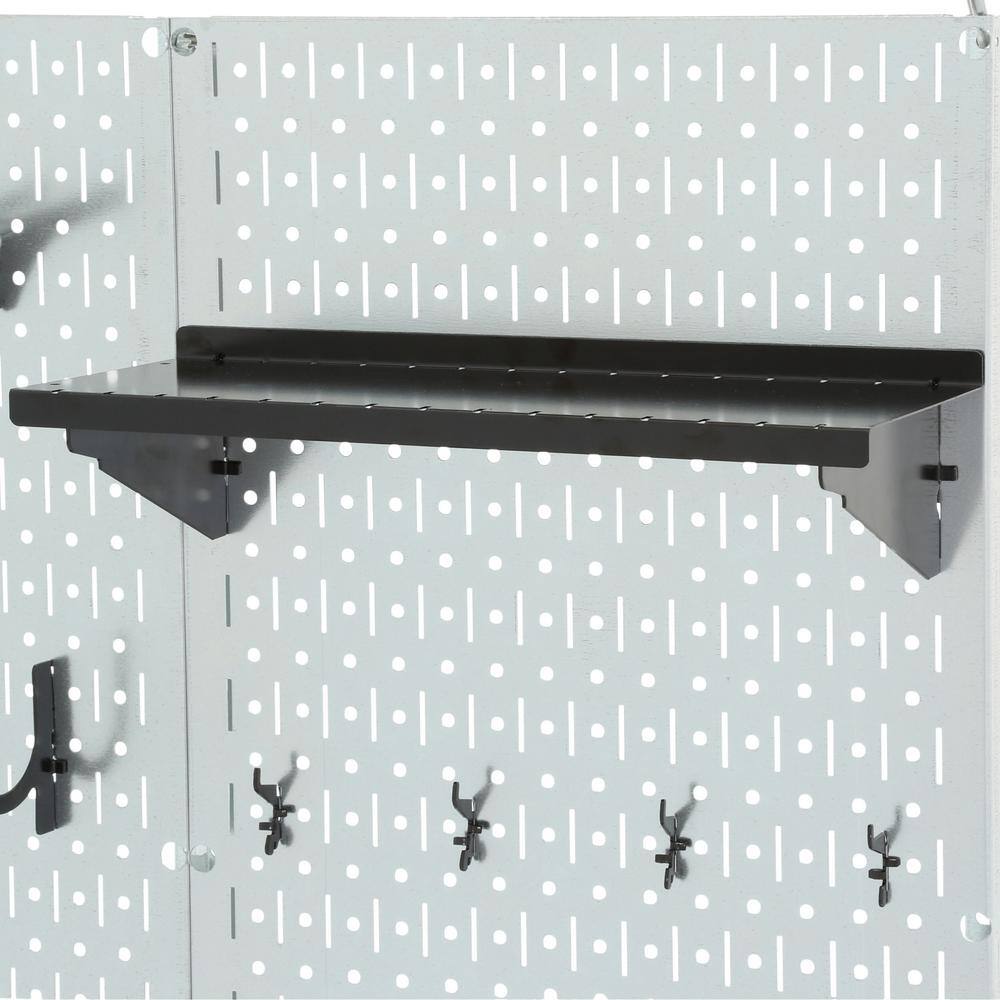 Wall Control 30WGL200GVB 32 in. x 32 in. Shiny Metallic Galvanized Steel Pegboard Utility Tool Storage Kit with Black Accessories