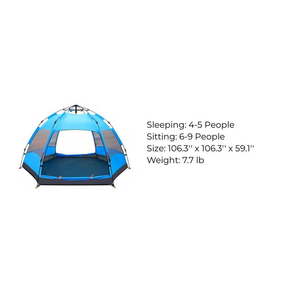Afoxsos HDDB1832 6-People to 9-People Blue Automatic Hexagonal Tent Multi-Person Double-Layer Outdoor Camping Rain Tent