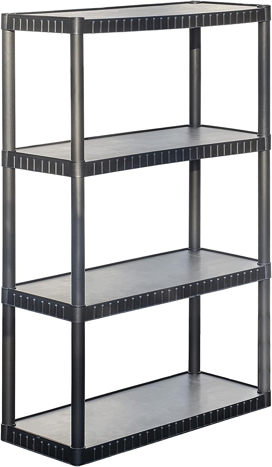 BLACK+DECKER. 4-Tier Medium Duty Solid Storage Shelf. 75lbs/Shelf (52.1H x 34.8W x 14.6D). Plastic Shelving Unit