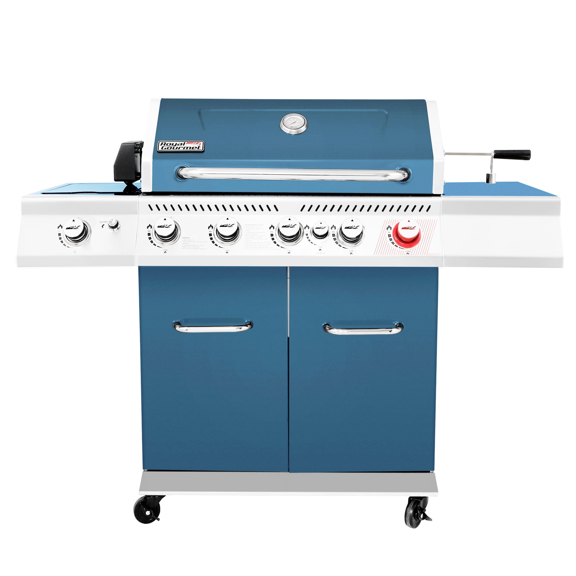 Royal Gourmet GA5403B 5-Burner BBQ Cabinet Style Gas Grill with Rotisserie Kit. Rear Burner. Rear Burner and Side Burner