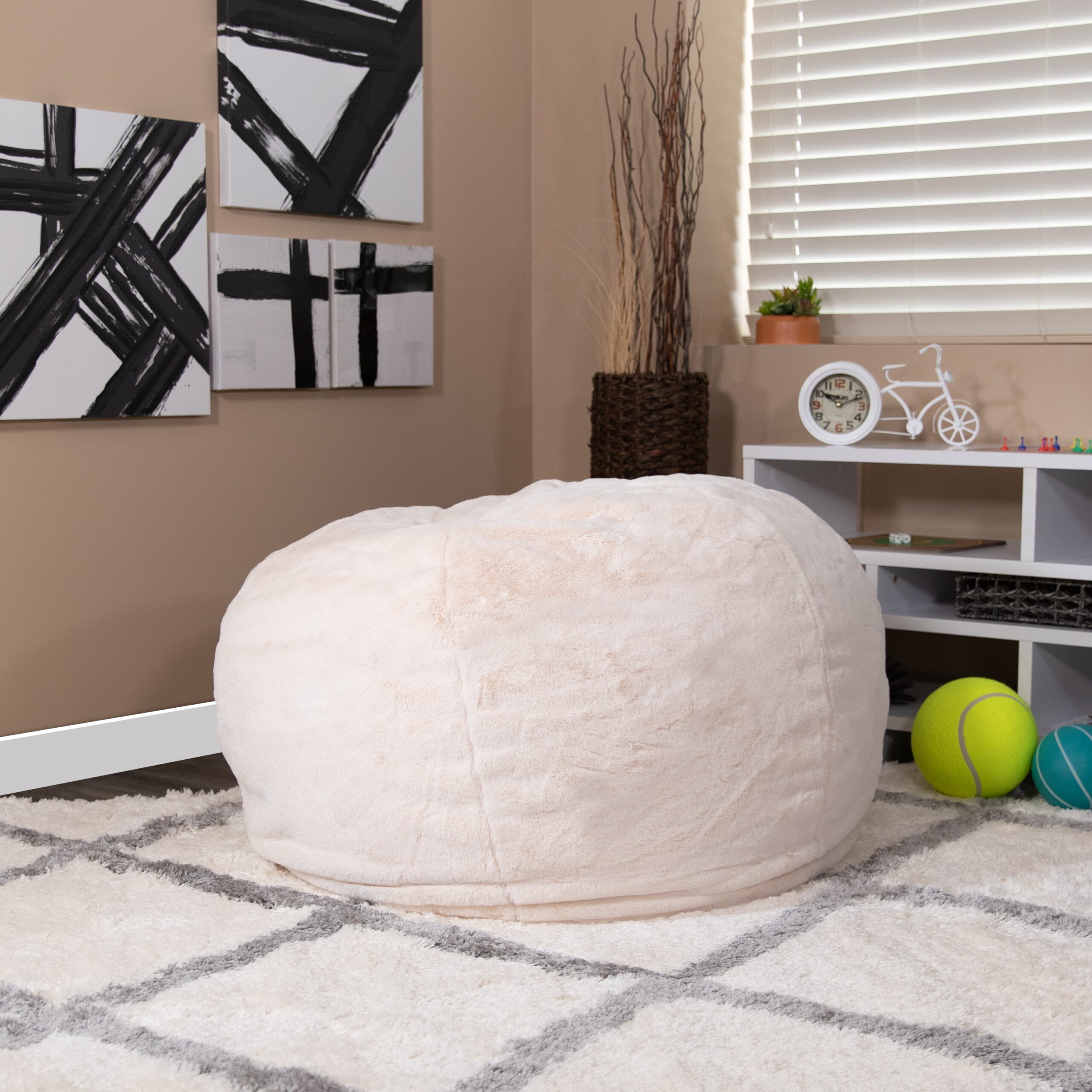 Flash Furniture Duncan Oversized Furry Bean Bag Chair. White