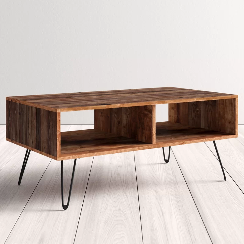 Trent Austin Design 42 in. Vintage Coffee Table. Reclaimed Wood Coffee Table with Open Storage. Living Room Central Table with Foldable Legs