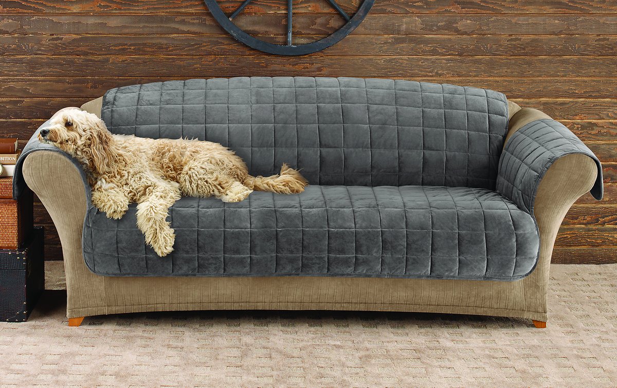 Sure Fit Home Décor Furniture Protector Deluxe Pet Sofa Cover. Polyester. Machine Washable. Sofa. Dark Gray