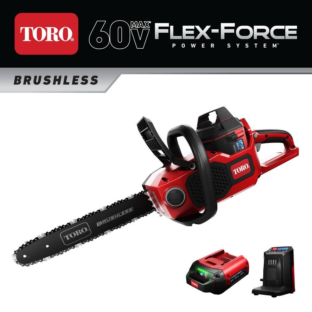 Toro 51850 Flex-Force 16 in. 60-Volt Max Lithium-Ion Battery Electric Cordless Chainsaw. 2.5 Ah Battery and Charger Included
