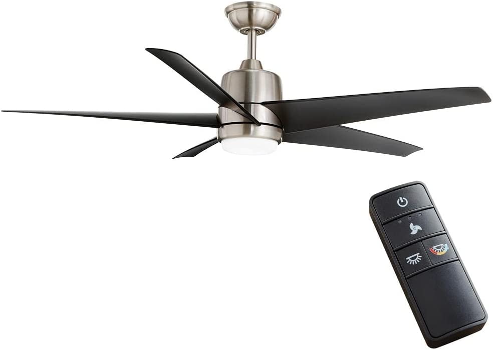 Hampton Bay Mena 54 in. White Color Changing Integrated LED Indoor/Outdoor Brushed Nickel Ceiling Fan with Light Kit and Remote