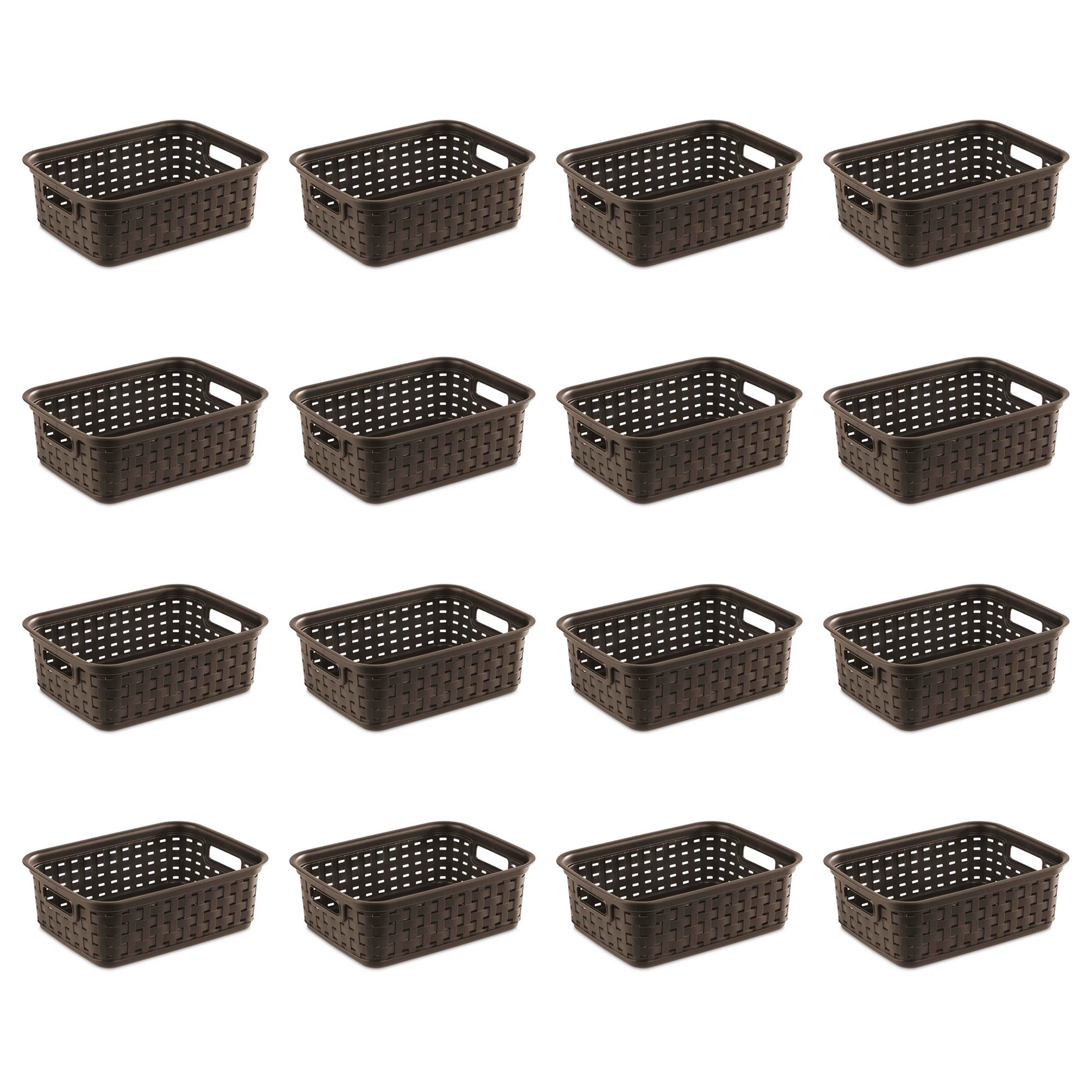 Sterilite Small 11 Inch Long Weave Storage Basket Organizer. Espresso (16 Pack)