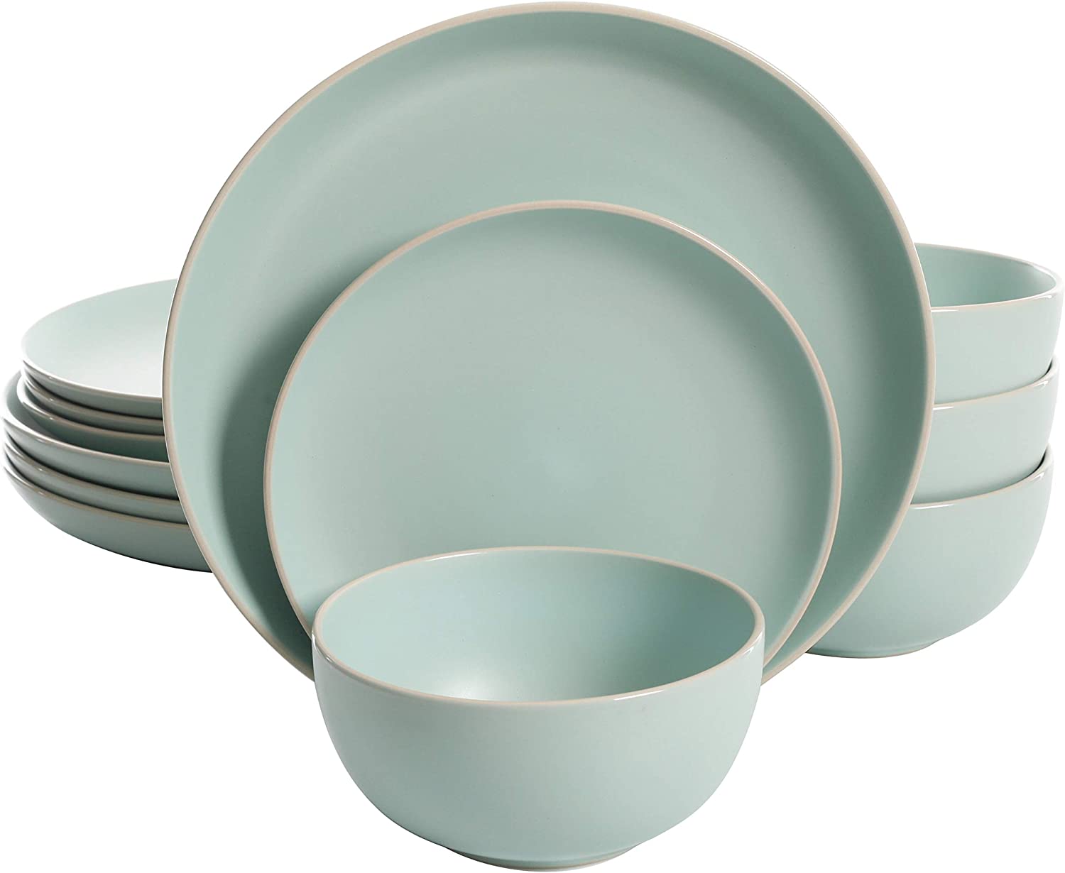 Gibson Home Rockaway 12 Piece Dinnerware. Teal Matte