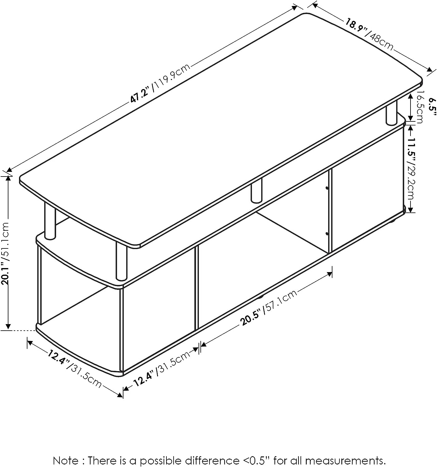 Furinno JAYA Utility Design Coffee Table / TV Stand for TV up to 55 Inch with Open Storage. Amber Pine/Black