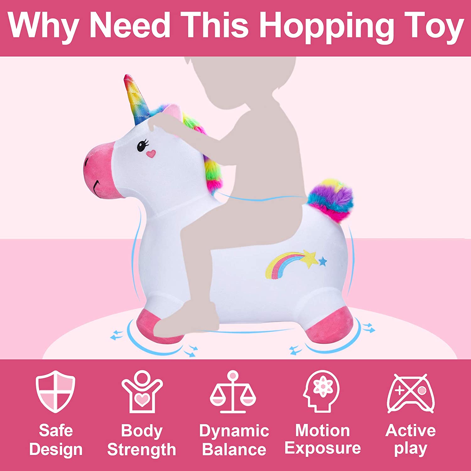 iPlay. iLearn Bouncy Pals Unicorn Hopping Horse Plush. With Pump