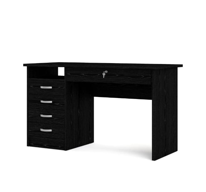 Tvilum 80163P6161 Rectangular Black Woodgrain 5 Drawer Writing Desk with Locking Feature