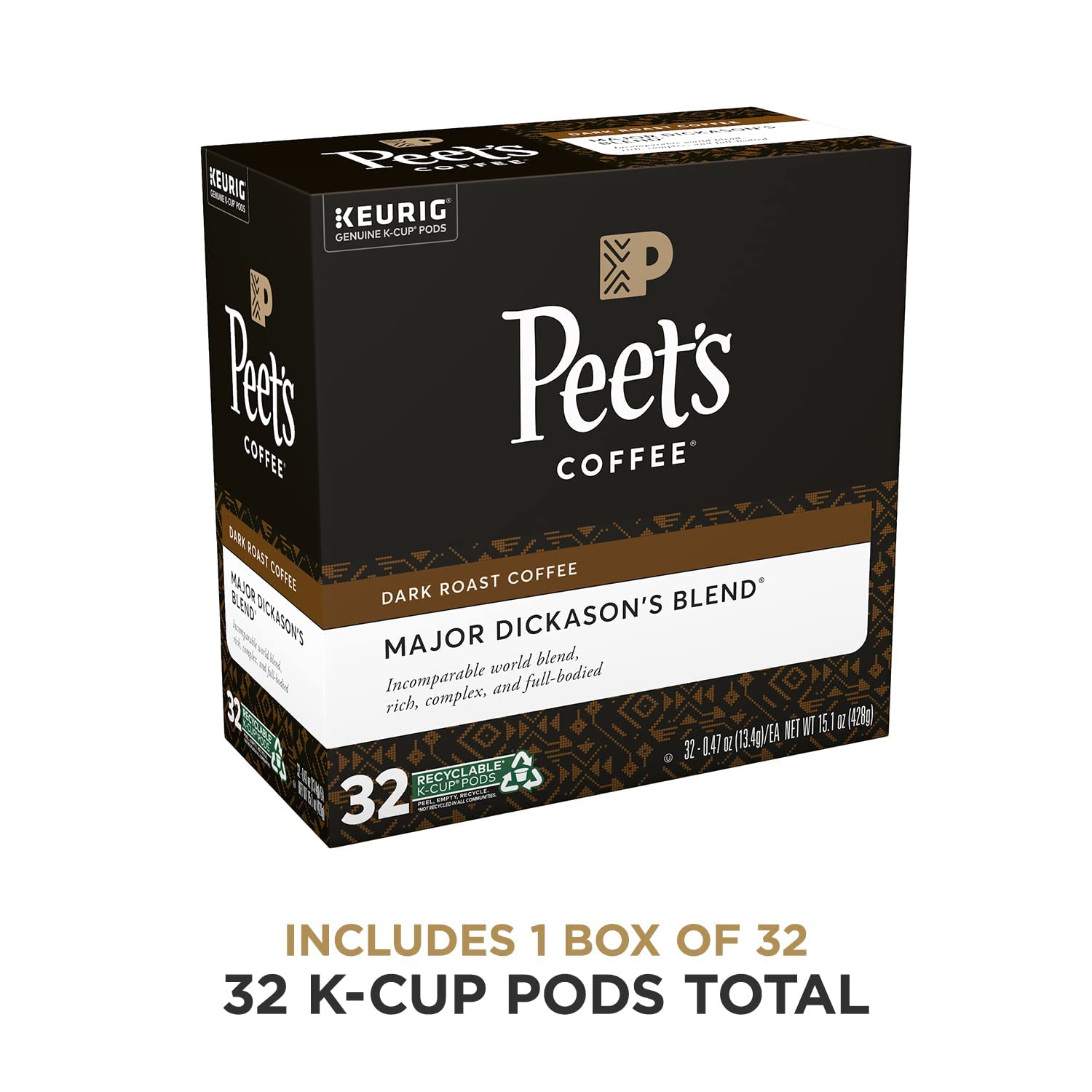 Peet-s Coffee. Dark Roast K-Cup Pods for Keurig Brewers - Major Dickason-s Blend 32 Count (1 Box of 32 K-Cup Pods) Packaging May Vary