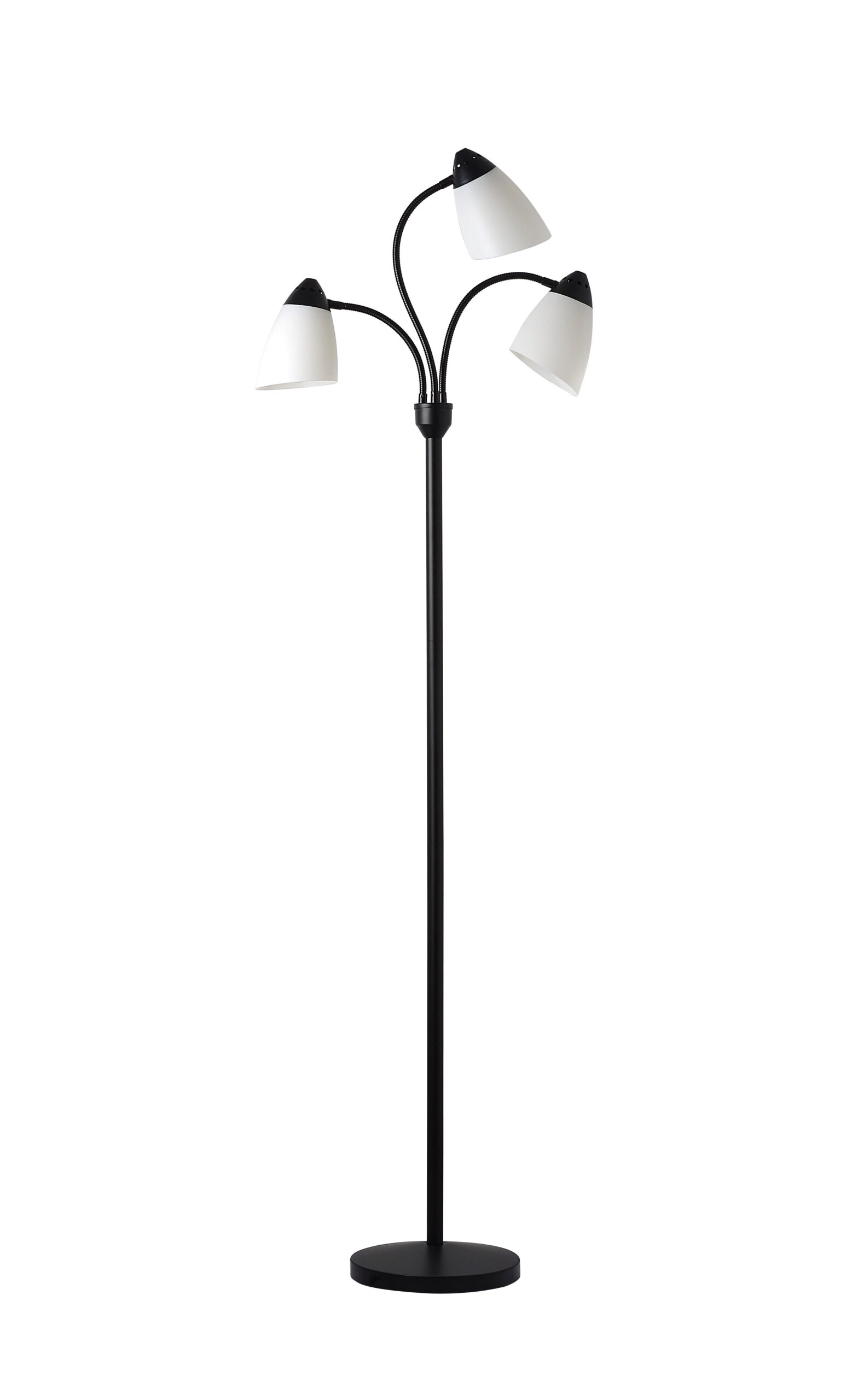 Mainstays 3 Head Floor Lamp Black with White Plastic Shades and with LED Bulbs Included