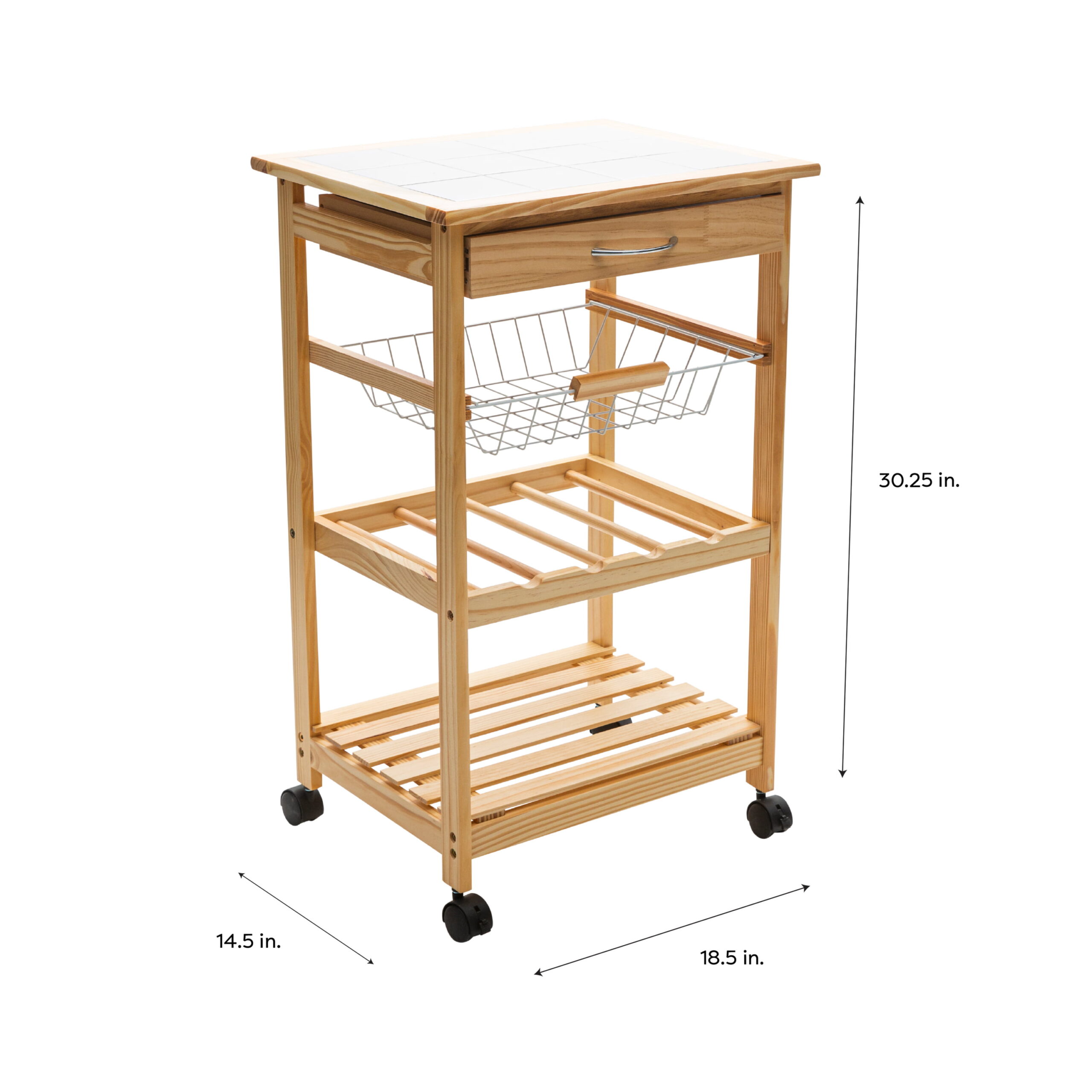 Organize It All Rolling Kitchen Cart with Ceramic Countertop. Brown