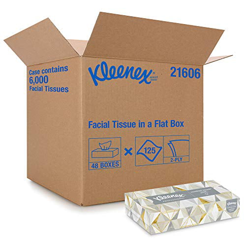Kleenex Professional Facial Tissue for Business (21606). Flat Tissue Boxes. 48 Boxes / Case. 125 Tissues / Box