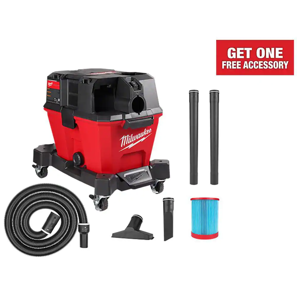 Milwaukee 0910-20 M18 FUEL 6 Gal. Cordless Wet/Dry Shop Vacuum with Filter. Hose. and Accessories