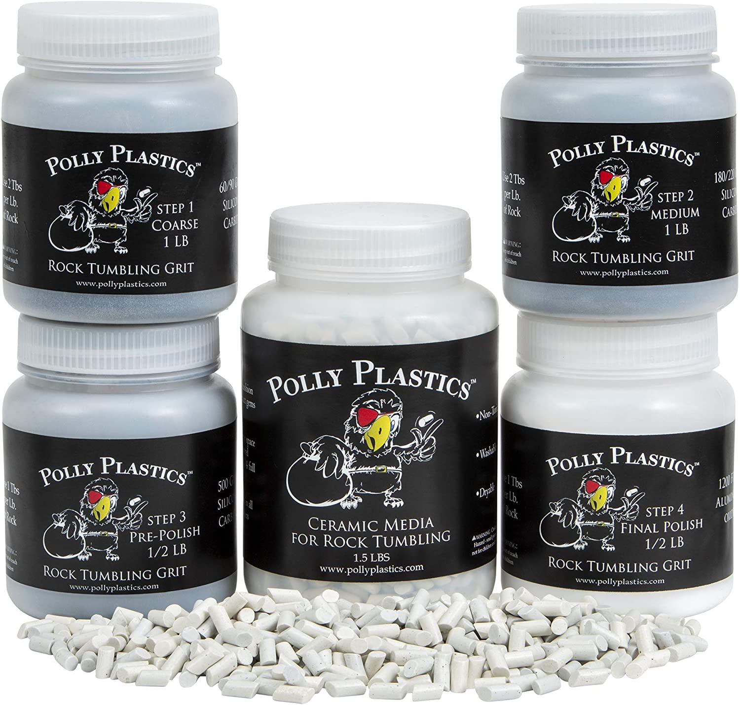 Rock Tumbler Grit Kit. Polly Plastics (4.5 Pounds Total Weight)