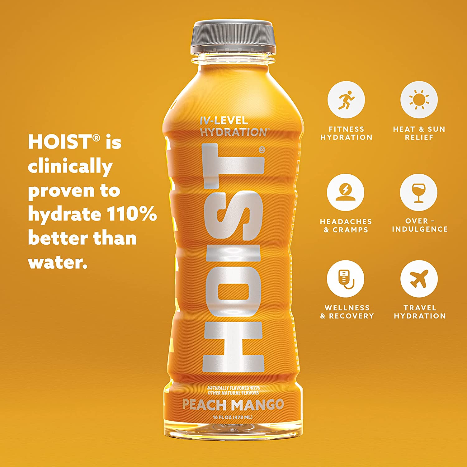 HOIST Premium Hydration Electrolyte Drink. Powerful IV-Level Hydration. Peach Mango