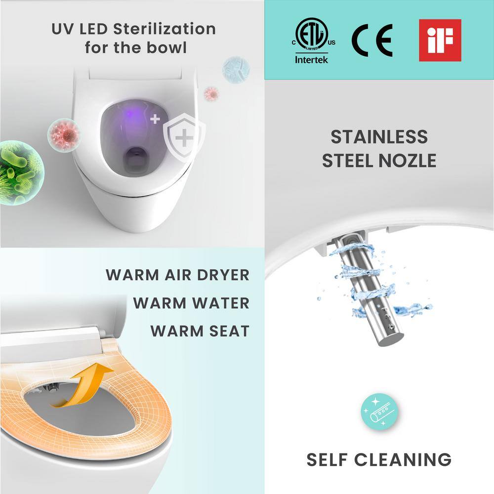 VOVO VB-6100SR STYLEMENT Electric Bidet Seat for Round Toilet in White with Remote Control and UV-A LED Sterilization