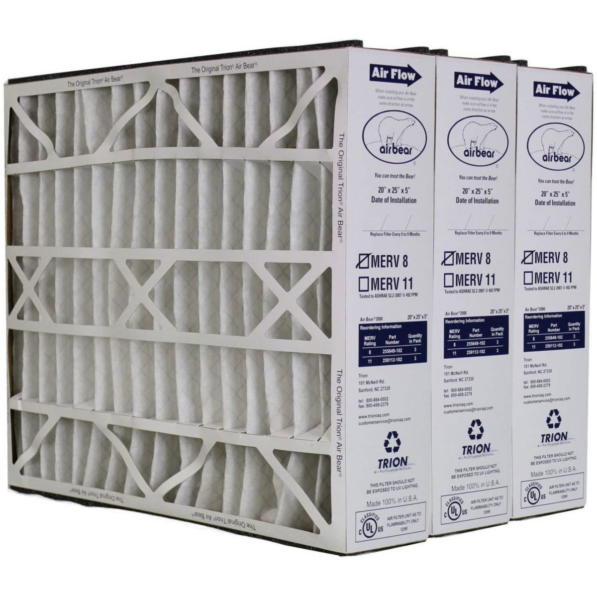 Trion 255649-102 Air Bear 20 x 25 x 5 Inch MERV 8 Air Purifier Filter (3 Pack)