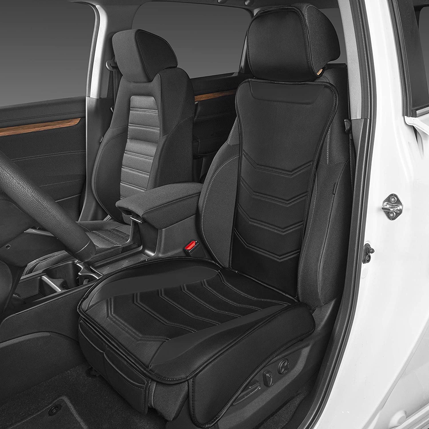 Motor Trend LuxeFit Black Faux Leather Car Seat Cover