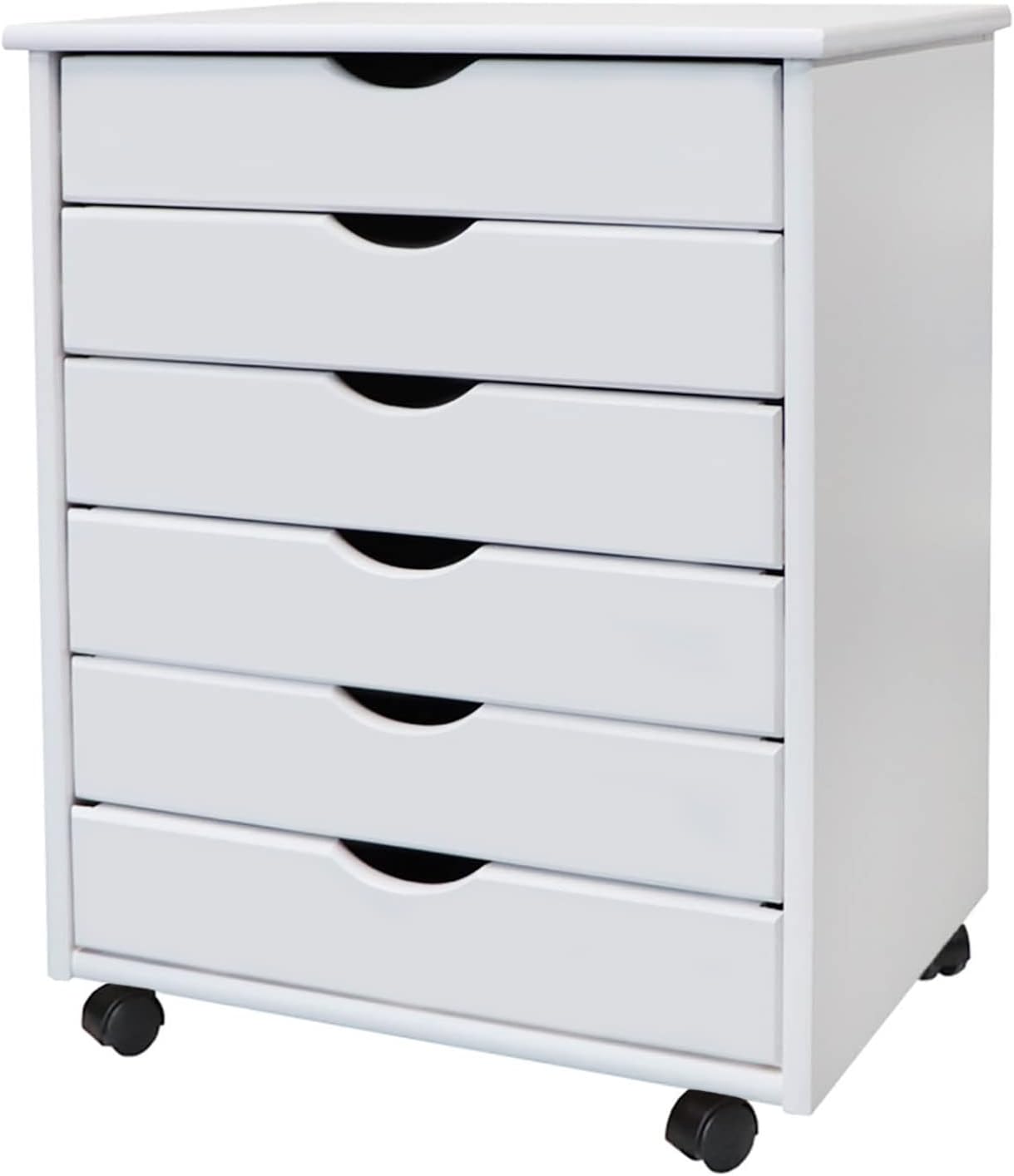 Adeptus Original Roll Cart. Solid Wood. 6 Drawer Extra Wide Drawers Roll Carts. White