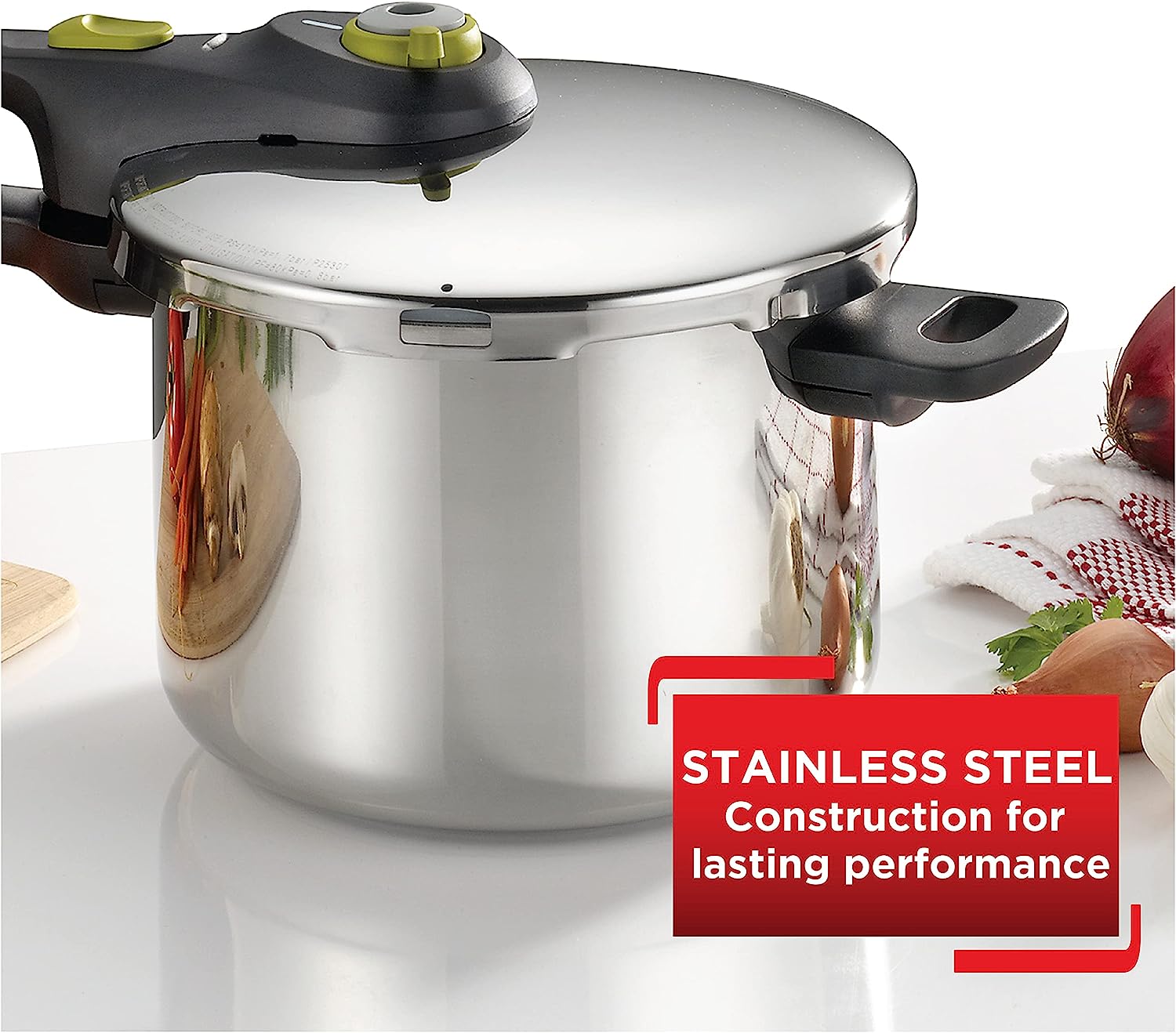 T-fal Ultimate Stainless Steel Pressure Cooker 6.3 Quart Induction Cookware. Pots and Pans. Dishwasher Safe Silver