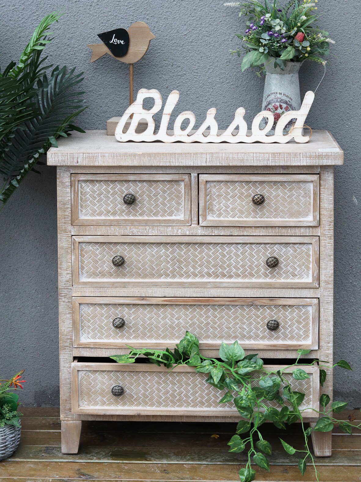 Parisloft 26.125-in W x 30.25-in H Wood Composite Brown with Whitewashed Freestanding Utility Storage Cabinet