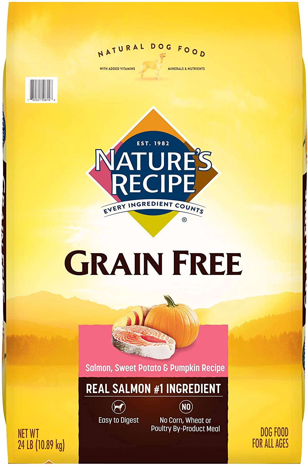 Nature-s Recipe Grain Free Dry Dog Food. Salmon. Sweet Potato & Pumpkin Recipe. 24 Pound Bag. Easy to Digest