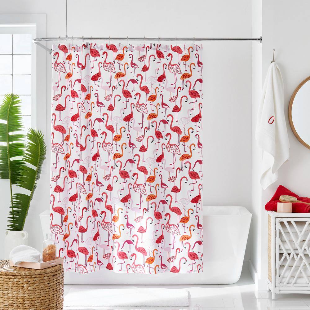 The Company Store  Company Cotton Pink Flamingo 72 in. x 72 in. Cotton Shower Curtain Pink Multi