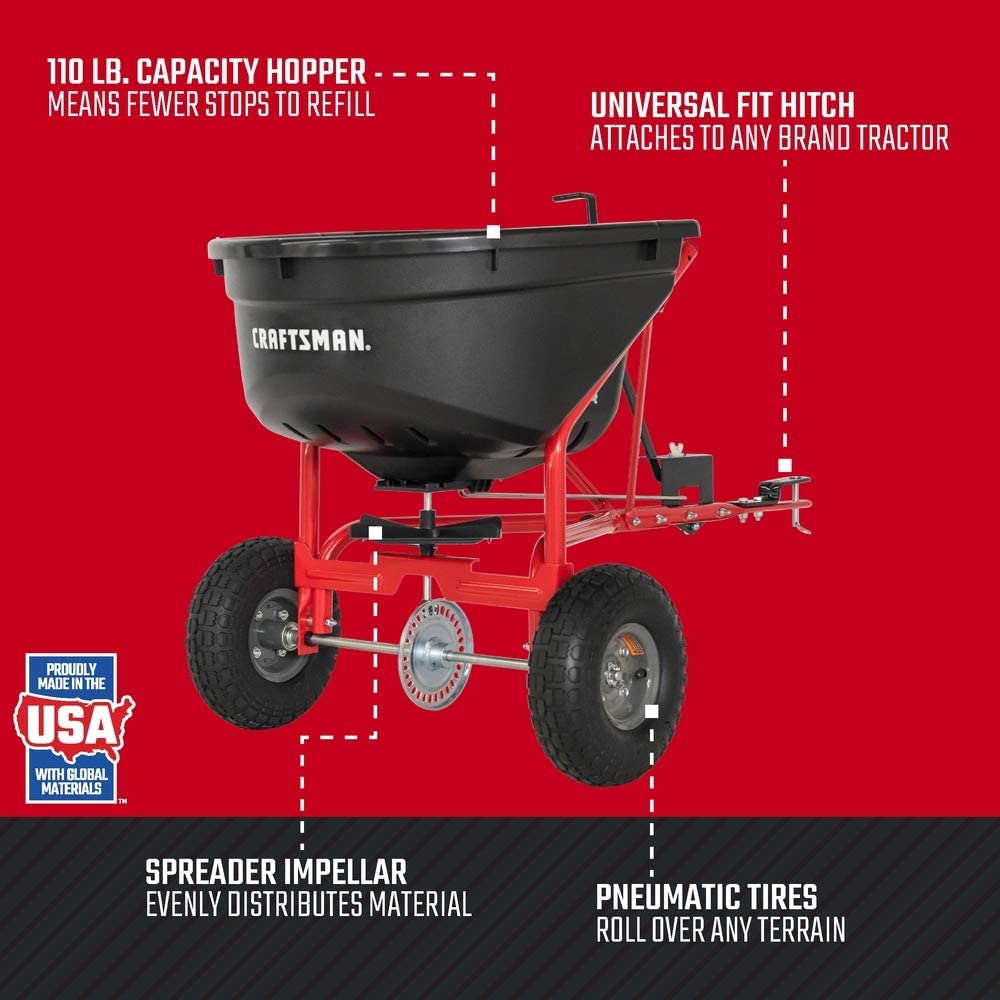 Craftsman CMXGZBF7124571 110-lb Tow Broadcast Spreader. Black