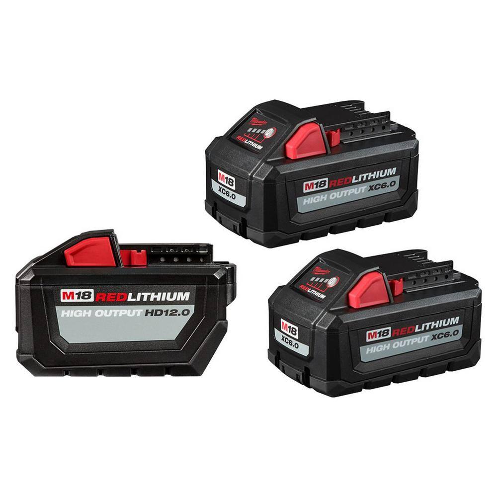 Milwaukee 48-11-1812-48-11-1862 M18 18-Volt Lithium-Ion High Output Battery Packs (1) 12.0 Ah and (2) 6.0 Ah Batteries