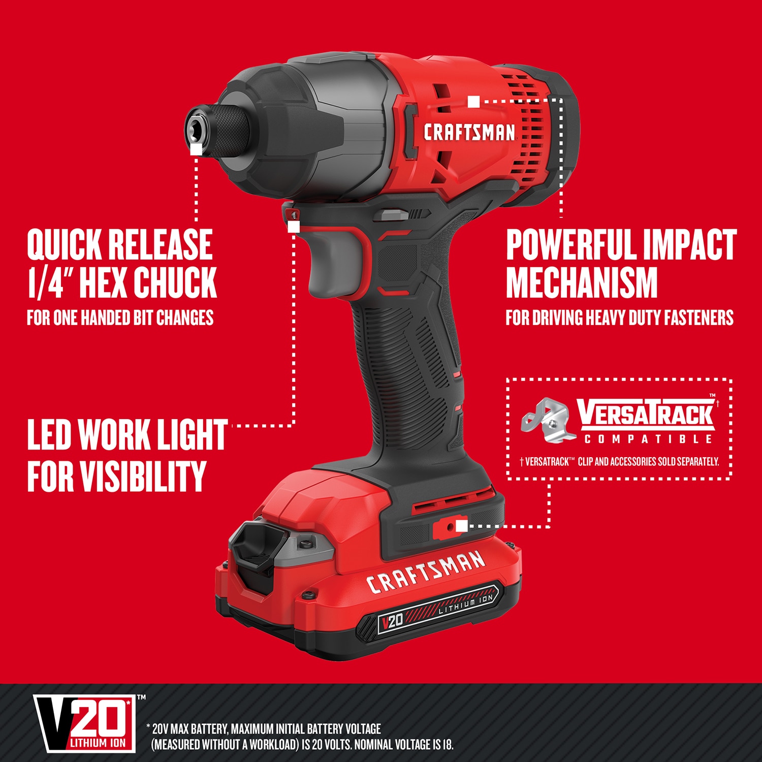 CRAFTSMAN 20-volt Max 1/4-in Variable Speed Cordless Impact Driver (1-Battery Included)