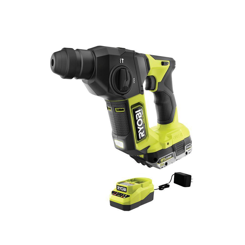 RYOBI PSBRH01K1 ONE+ HP 18V Brushless Cordless Compact 5/8 in. SDS Rotary Hammer Kit with 2.0 Ah HIGH PERFORMANCE Battery and Charger